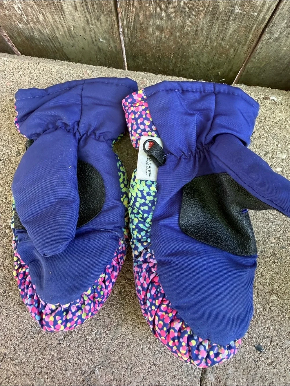 3M Thinsulate Kids Navy Mittens Pink Green Dot Print